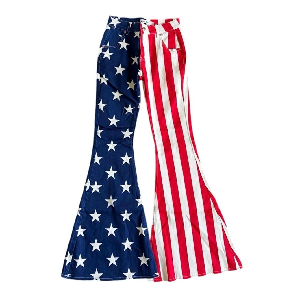 Ranch Dress'n Super Flare American Flag Denim Jeans Bell Bottoms Size 0 NWOT